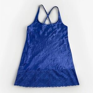 Vintage Victoria’s Secret Gold Label Crushed Satin Slip Dress In Royal Blue Sz M